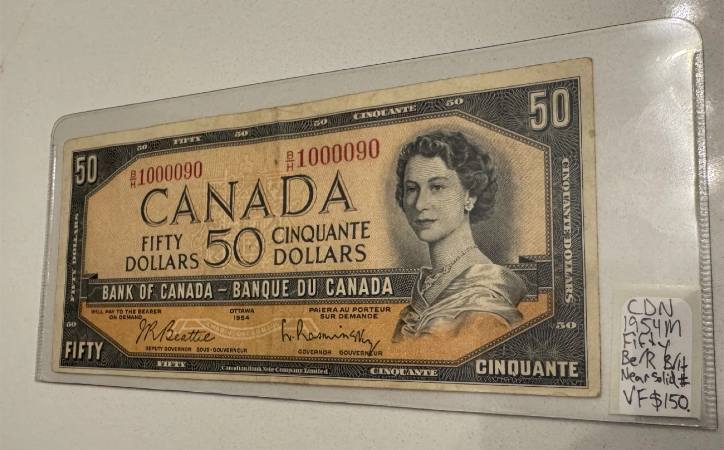 Old 1954 Canada Fifty Dollar Near Solid Serial Numbers