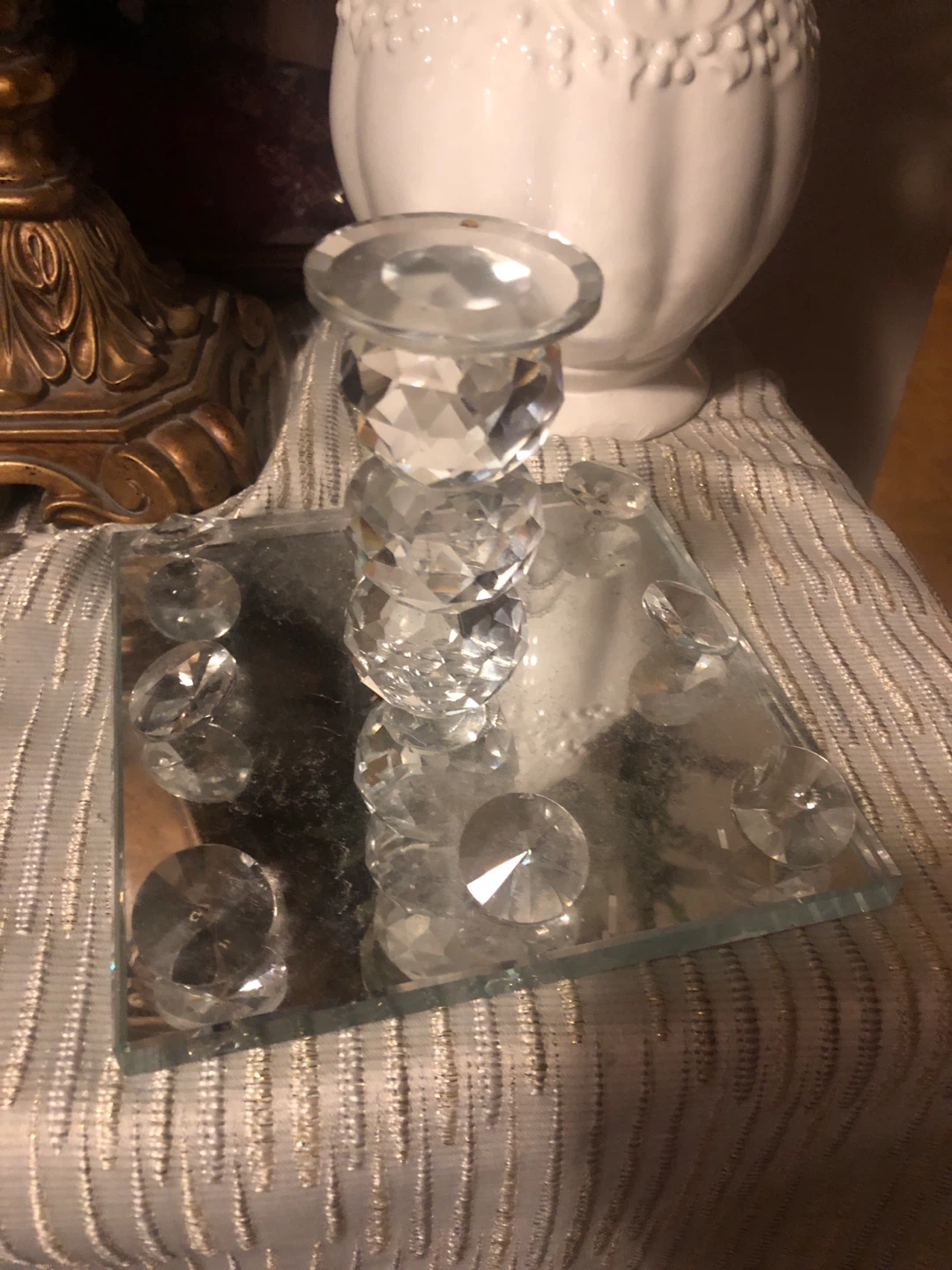 ⚽️ Crystal Pillar Candle Holder with Mirror Base