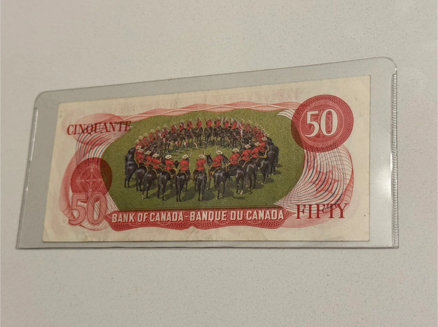 Old CDN 1975 Fifty Dollar RCMP Musical Ride Banknote - photo 2