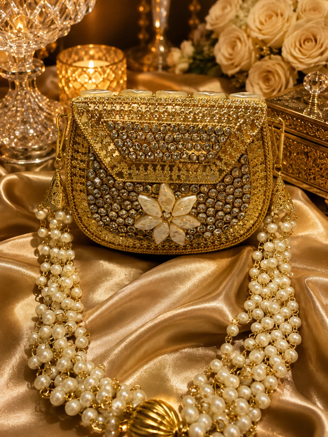 Heavy Kundan clutch with mop