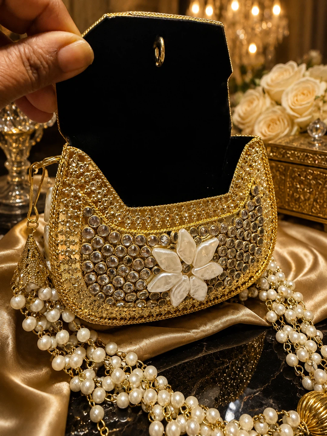 Heavy Kundan clutch with mop - photo 3