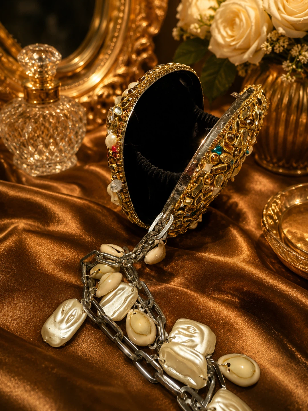 Embellished Clutch with Pearl & Shell Chain - photo 2
