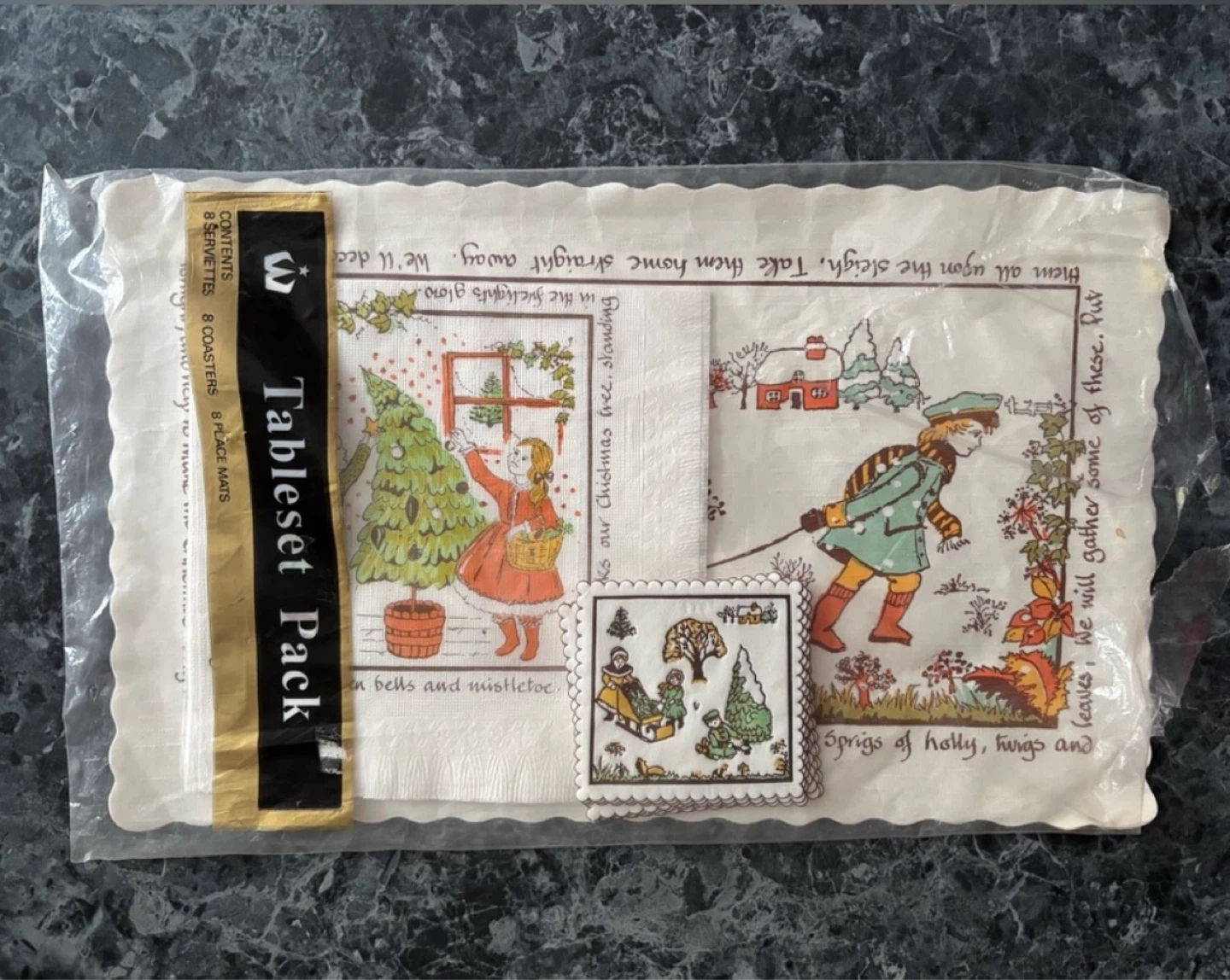 ⚽️vintage Christmas Paper Table-set  Mars & Coasters