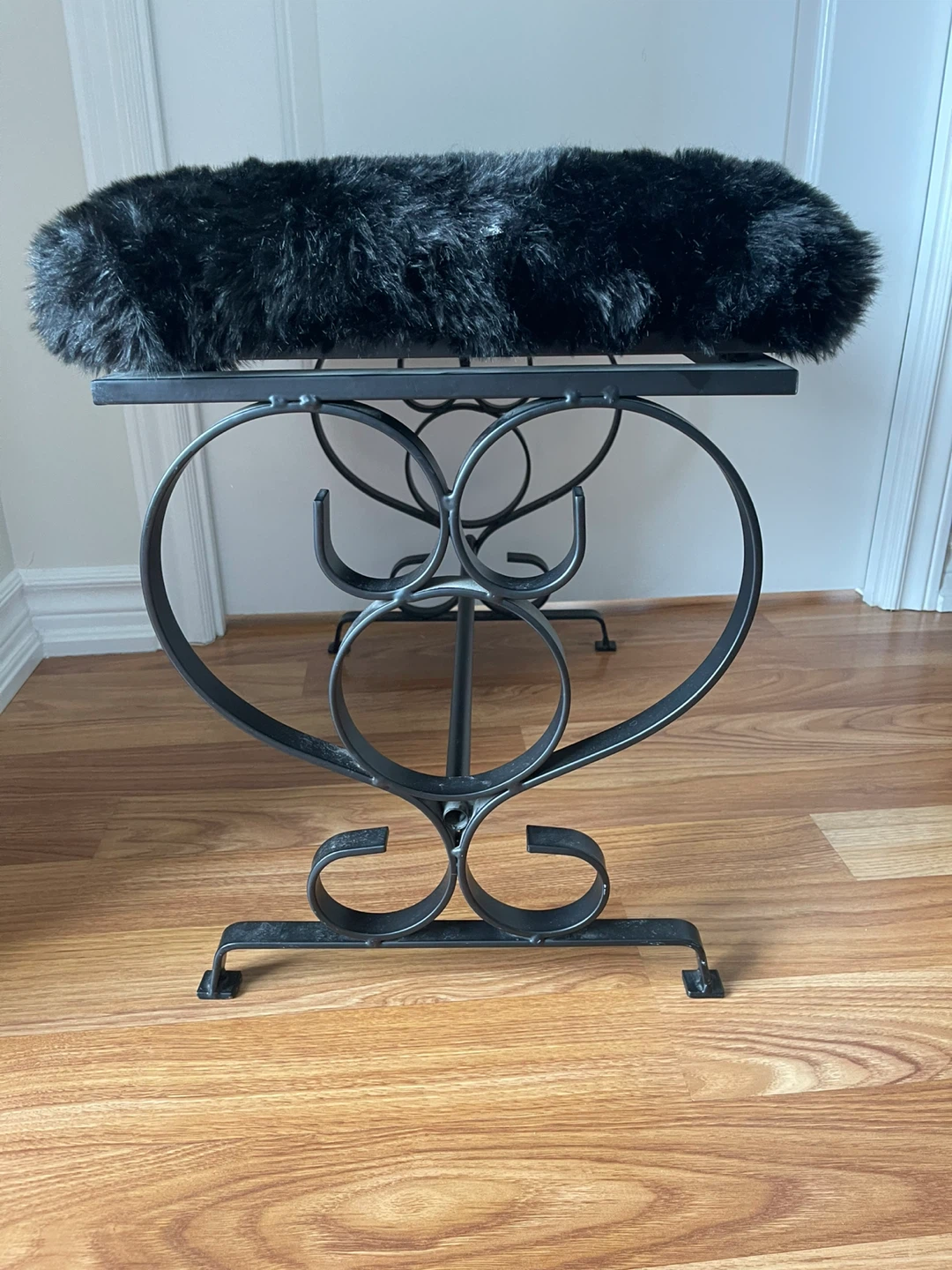 Black Faux Fur Ottoman Bench - photo 2