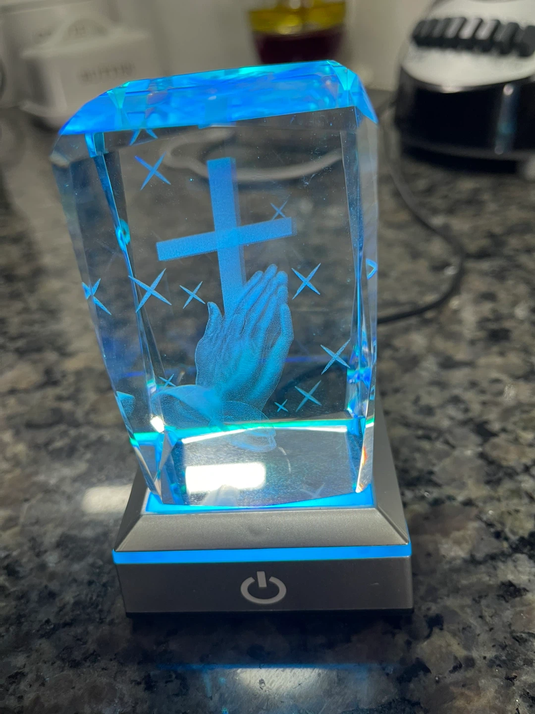 Crystal Praying Hands and Cross Light-Up Display