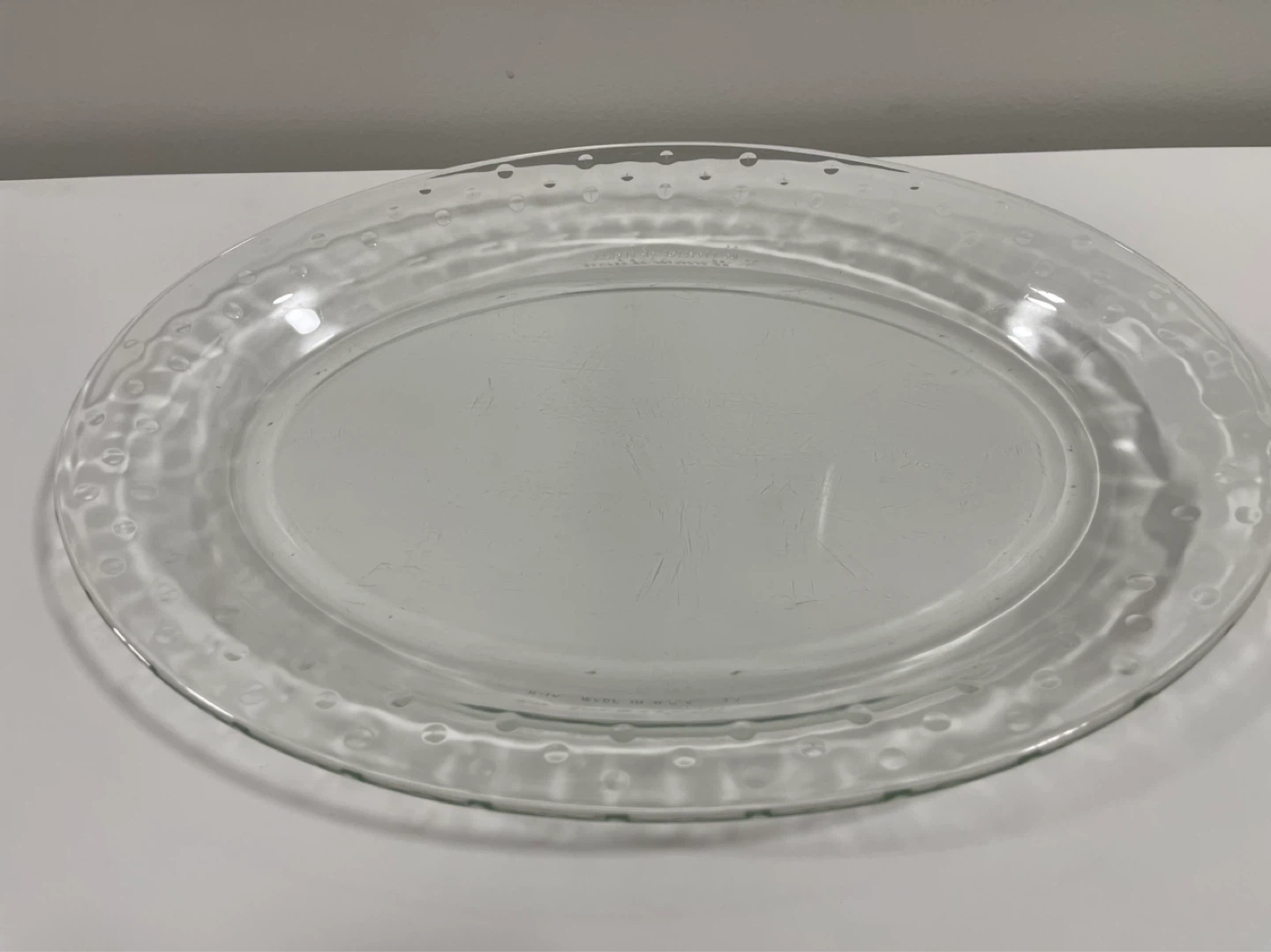 Clear Glass Oval Platter with Raised Dot Rim