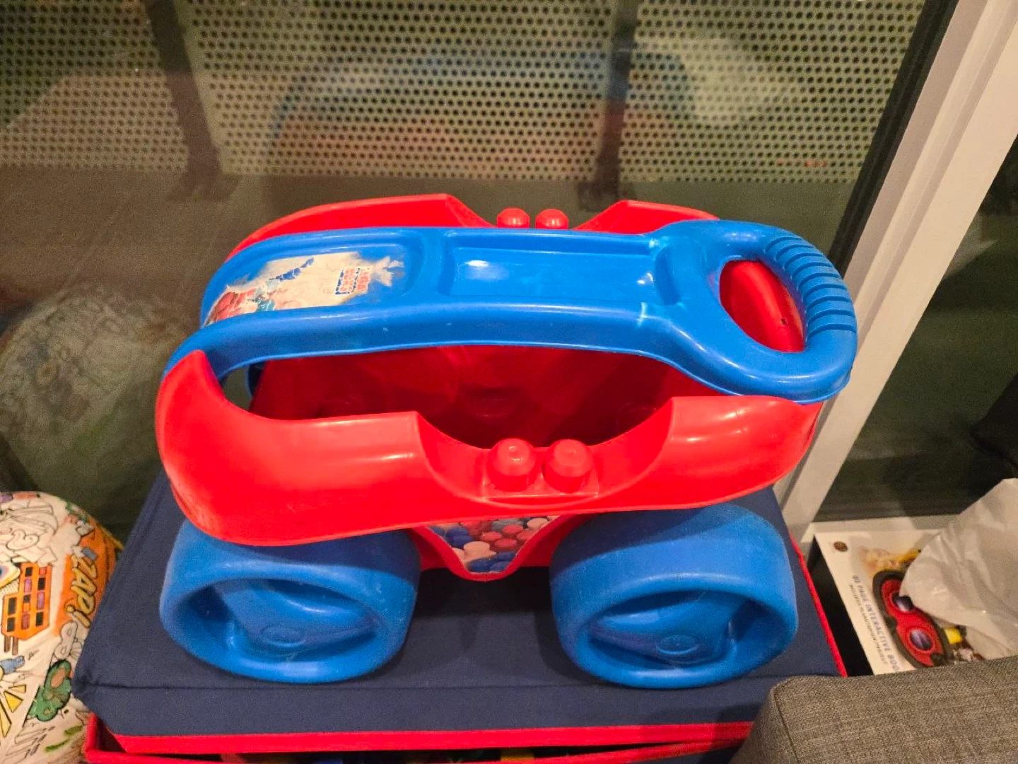 Mega Bloks building blocks in storage bin
