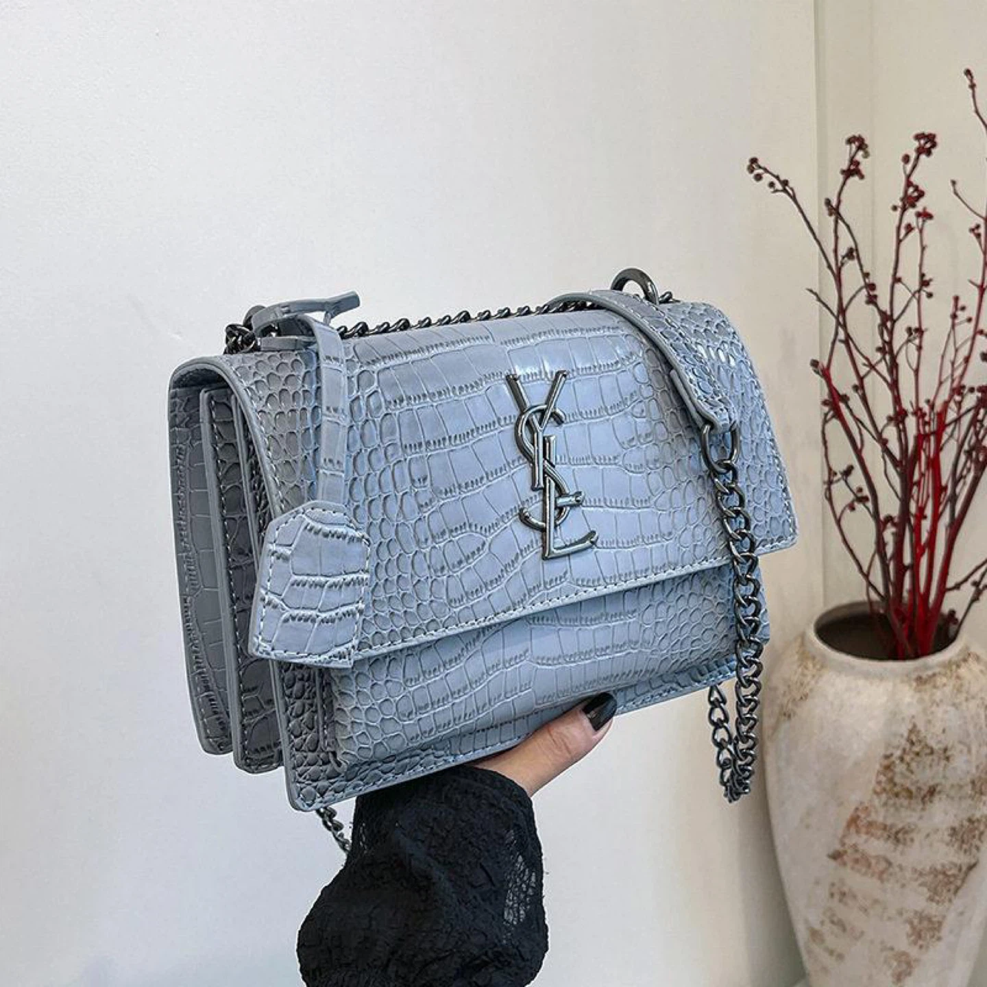 Light Grey YSL Shoulder Bag