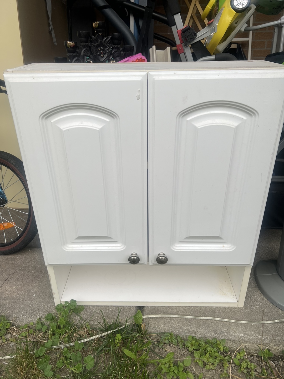 White Wall Cabinet with Double Doors (needs touch ups)