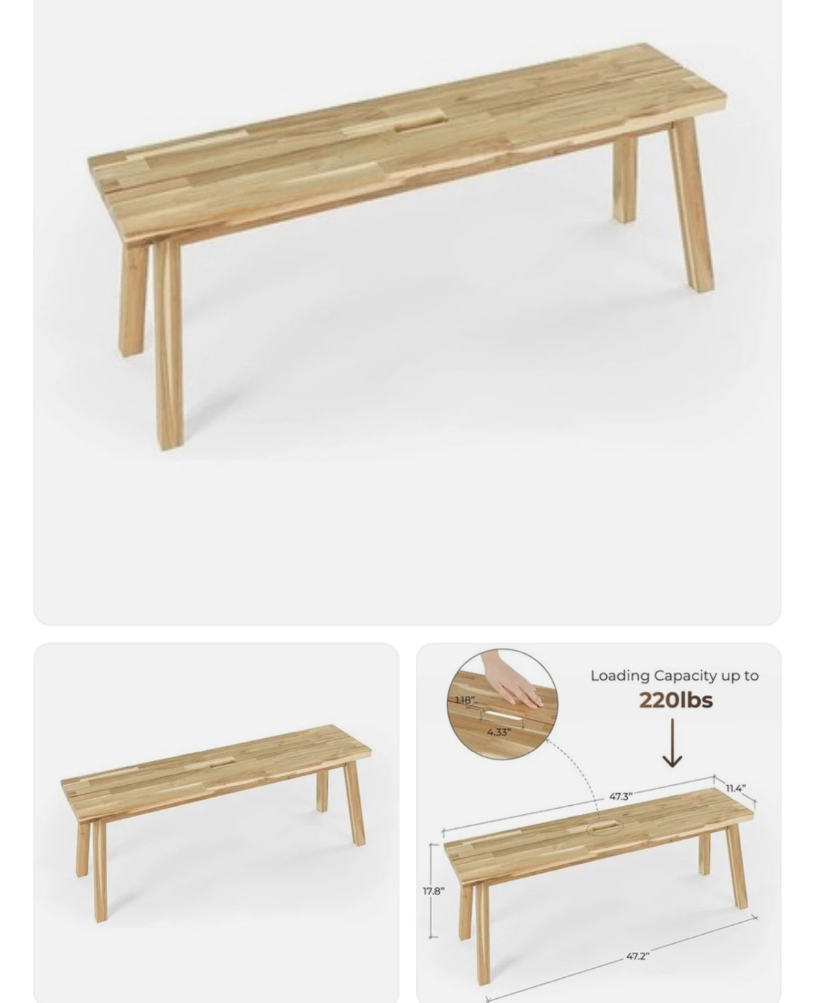 Wooden Bench with 220lbs Load Capacity