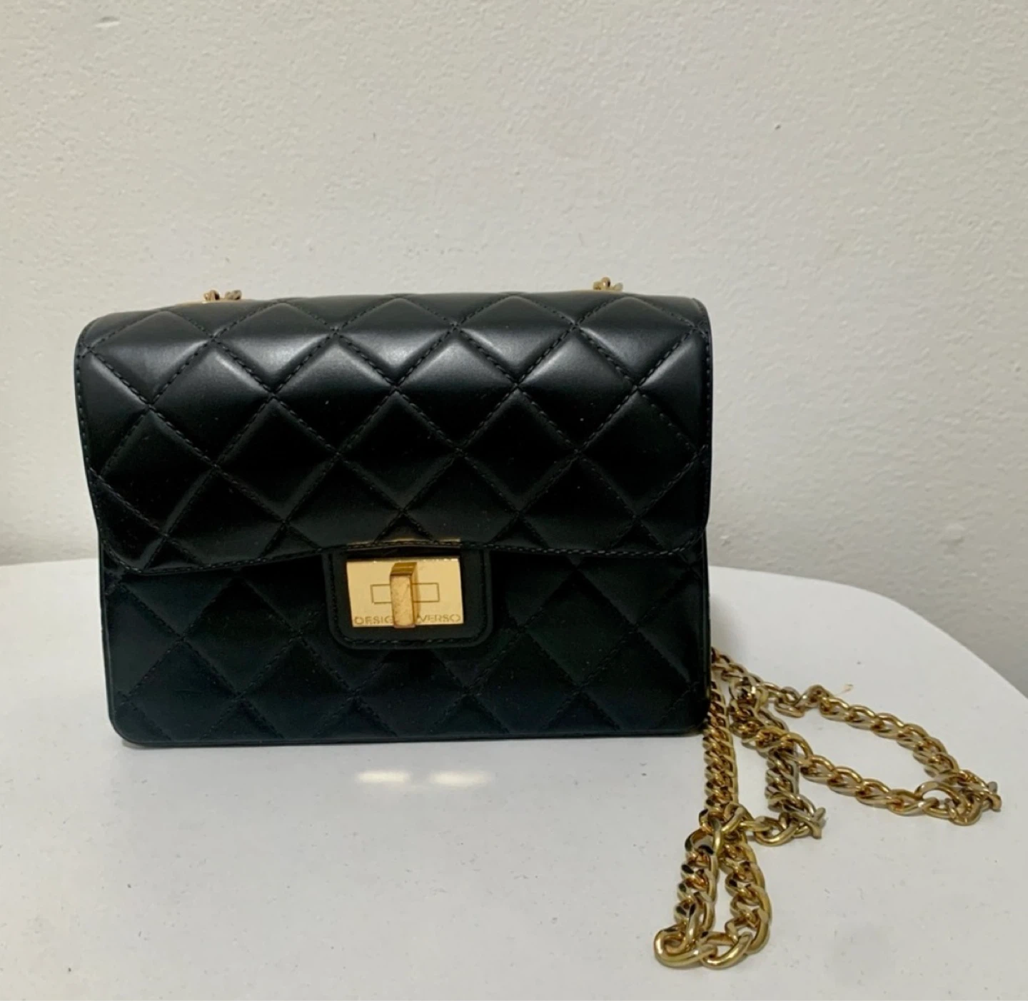 Designinverso Italian handcraft Black Quilted Chain Shoulder Bag