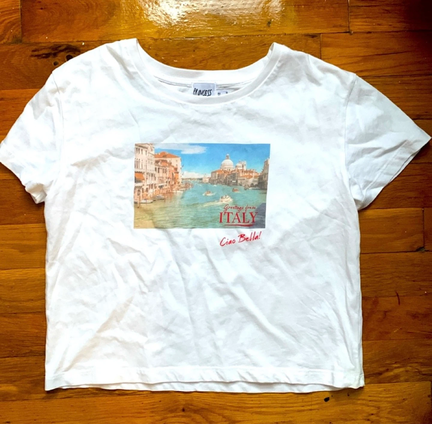 Princess Polly White Graphic T-Shirt Greetings from Italy