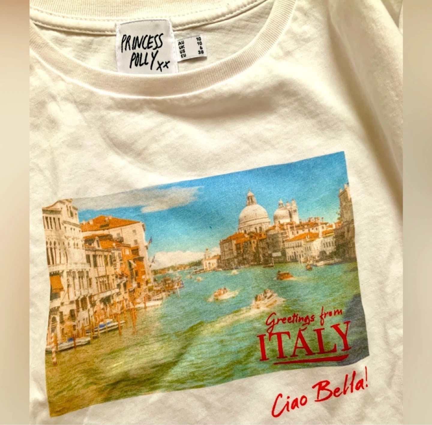 Princess Polly White Graphic T-Shirt Greetings from Italy - photo 4