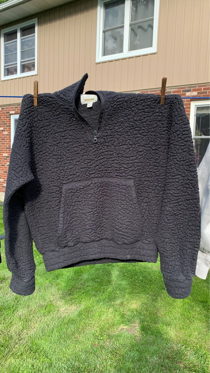 Aerie Black Sherpa Quarter Zip Pullover - Size XS ⚽️