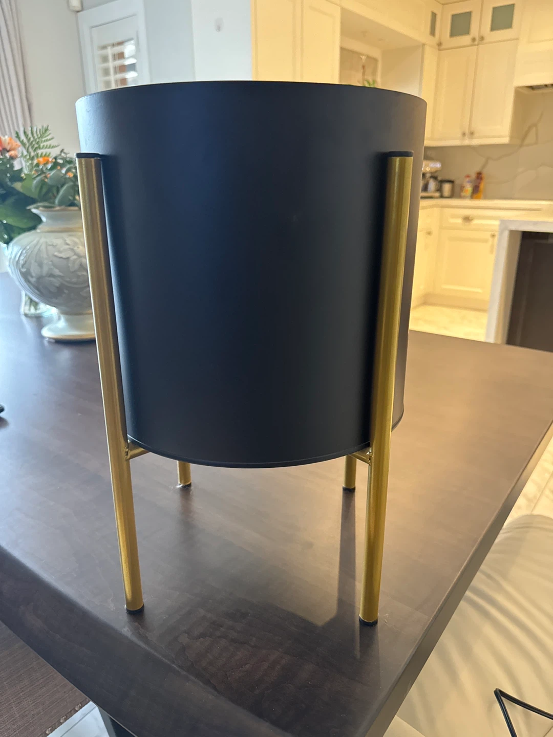 Black Metal Planter Pot with Gold Stand - 2 for sale