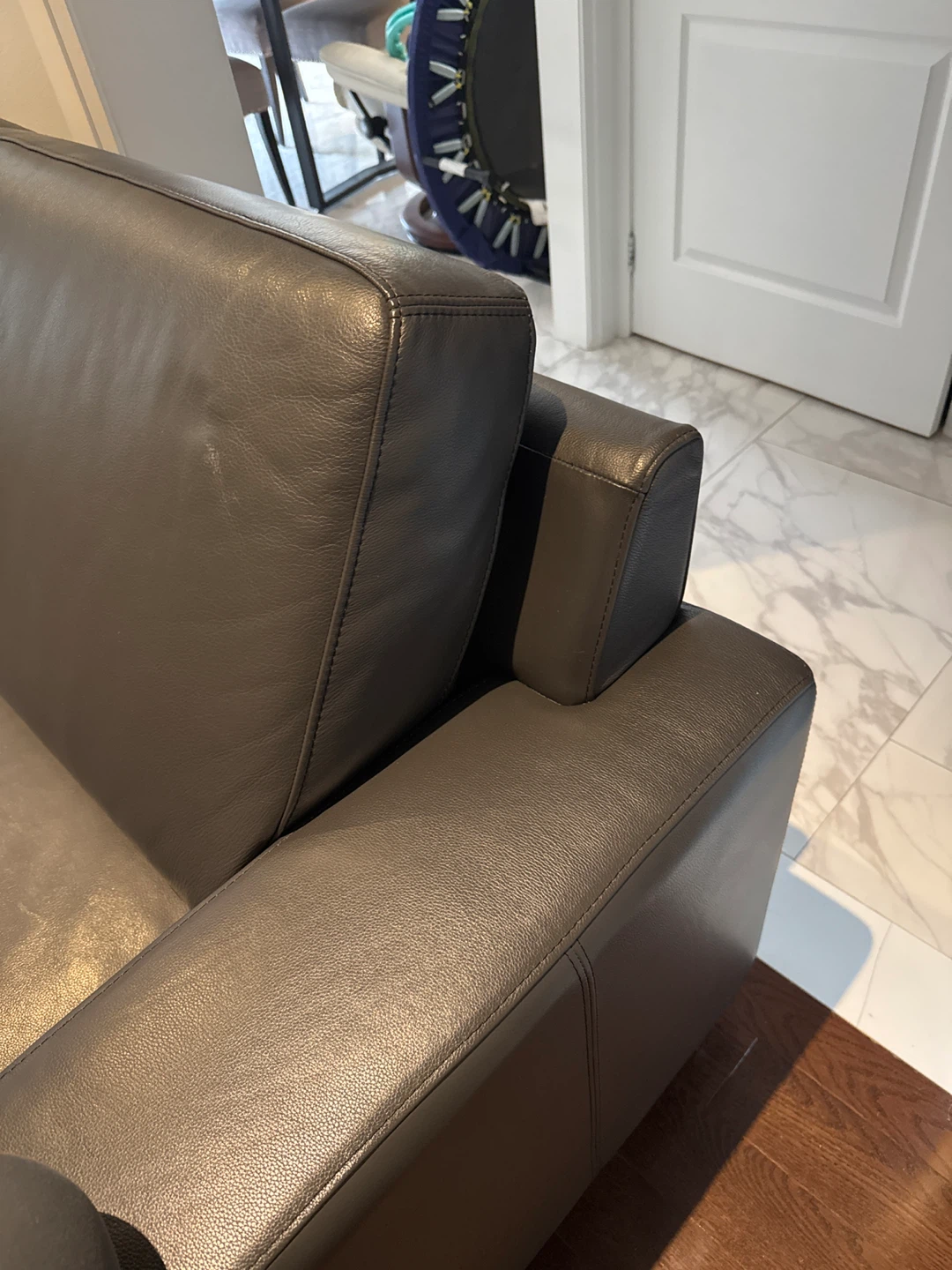 Dark Grey Italian Leather 3-Seater Sofa - photo 4