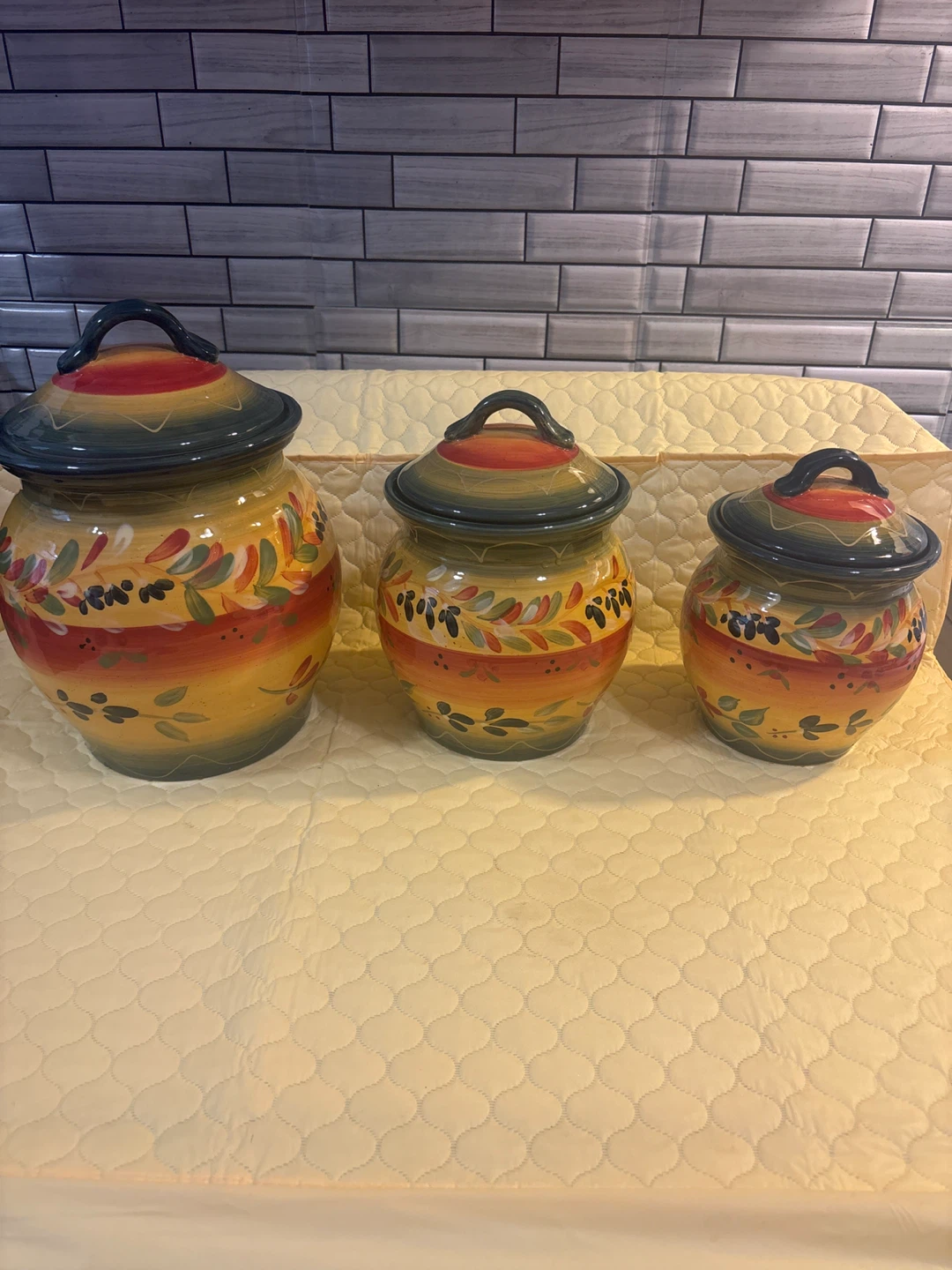 ⚽ Ceramic Kitchen Canister Set with Lids - Mediterranean Style