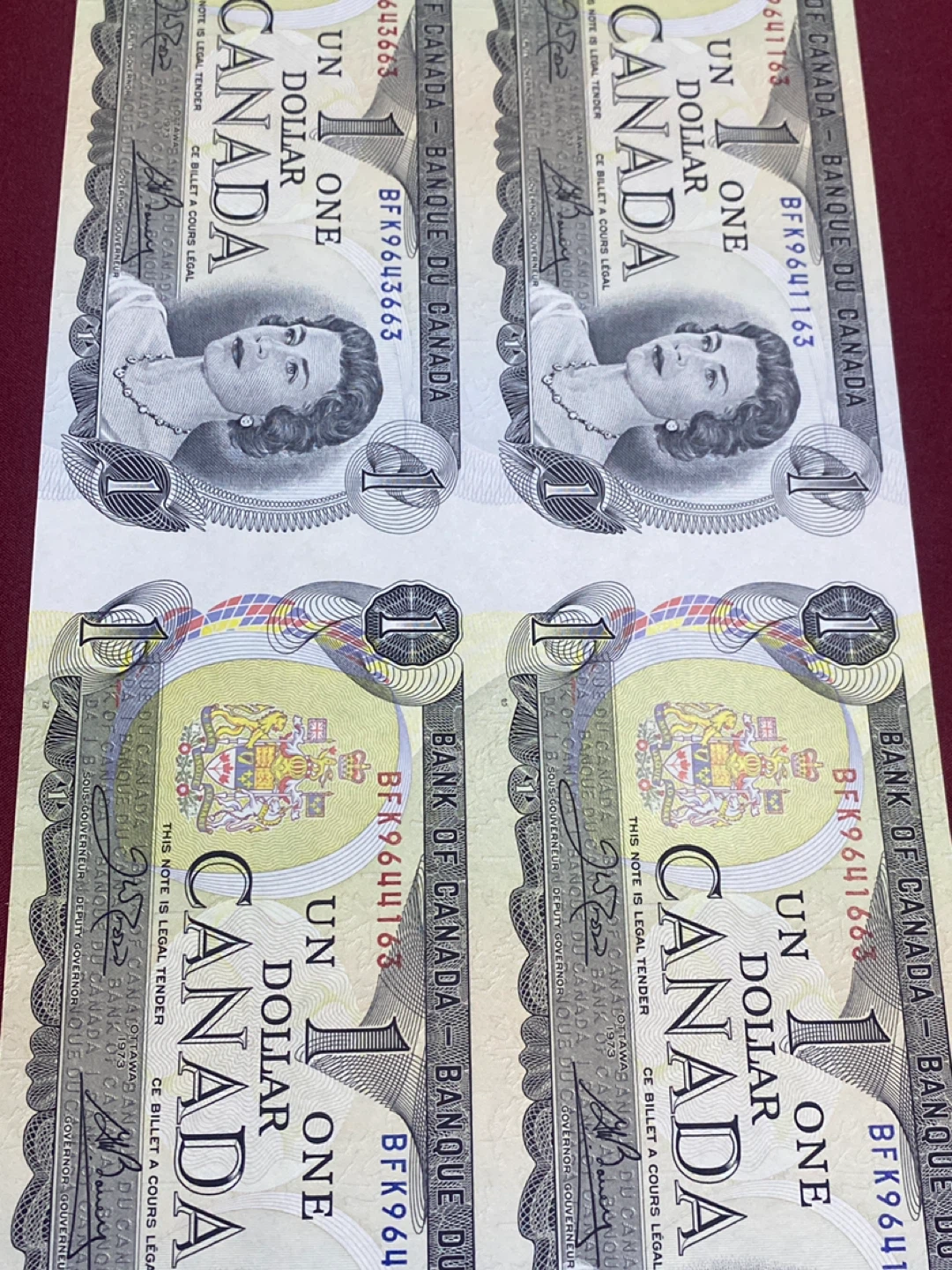 Four Uncirculated Canadian One Dollar Bills - photo 4