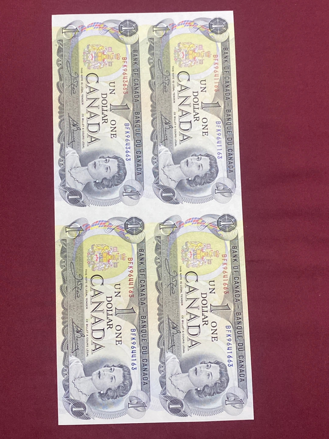 Four Uncirculated Canadian One Dollar Bills - photo 2
