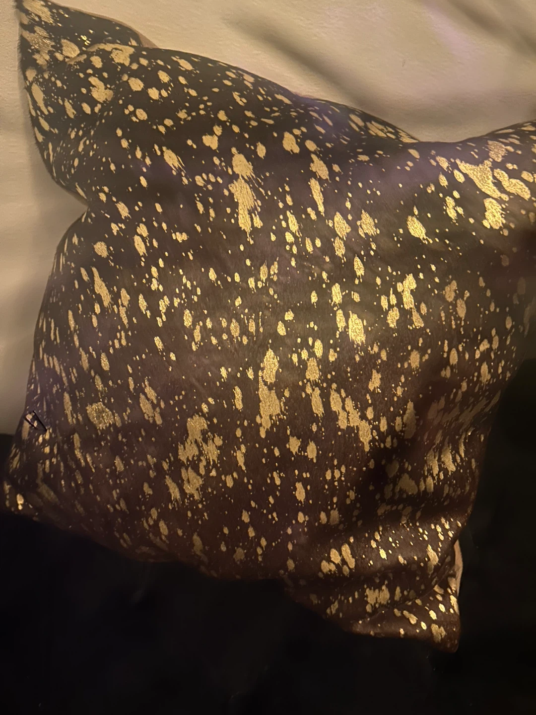 Decorative Throw Pillow with Gold Splatter Design