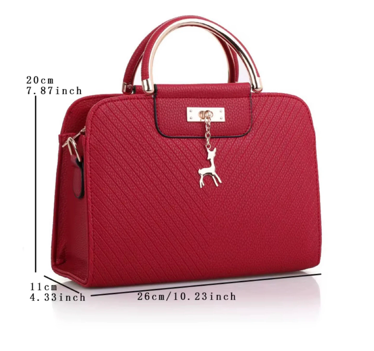 Red Satchel Handbag with Deer Charm - photo 2