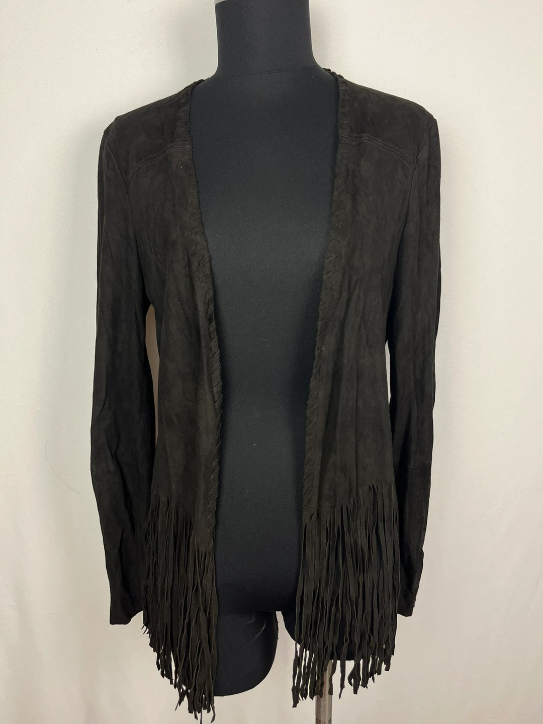 ZARA WOMAN Black Suede Fringed Jacket