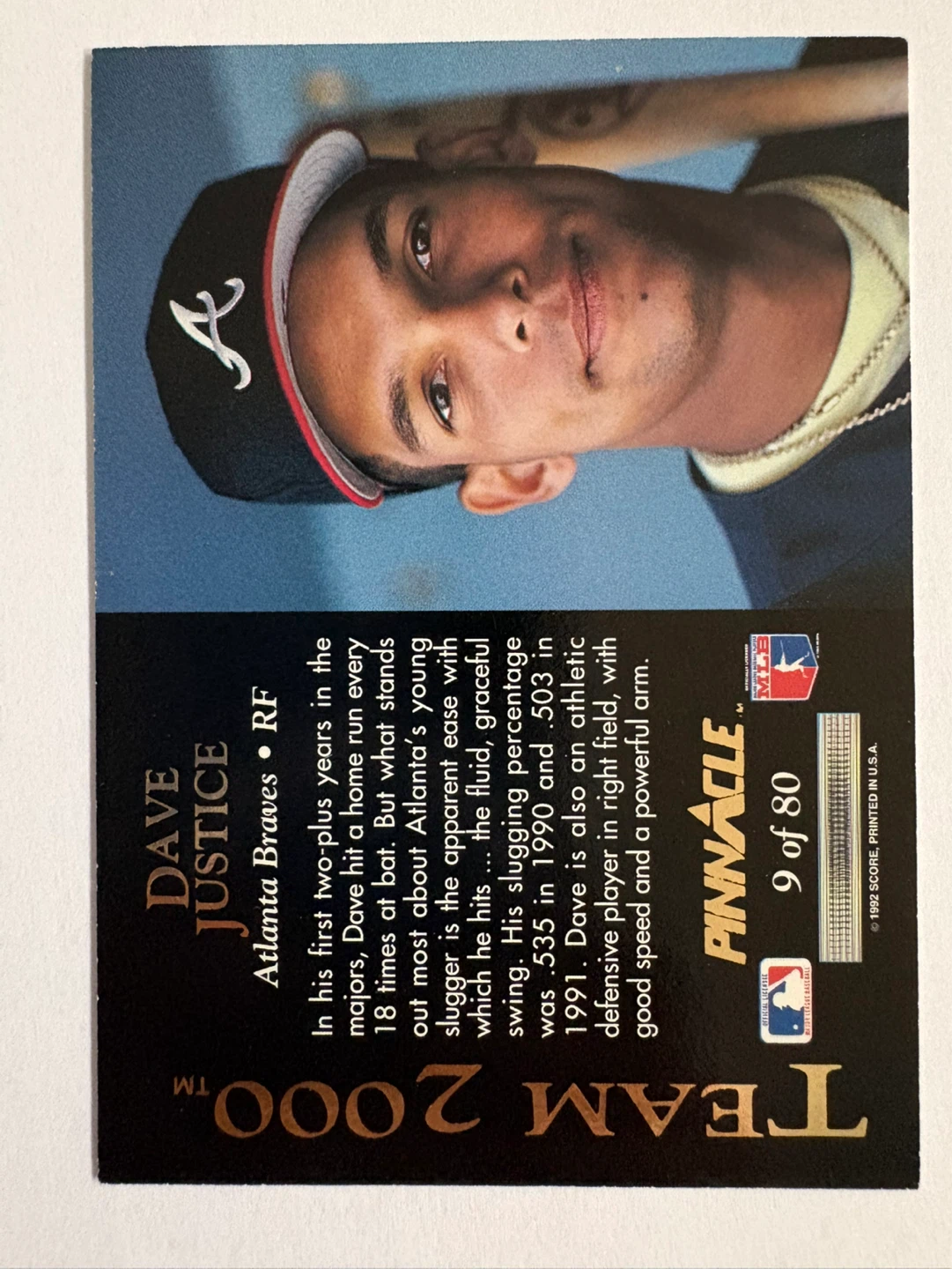 1992 Pinnacle Dave Justice Baseball Card - photo 2