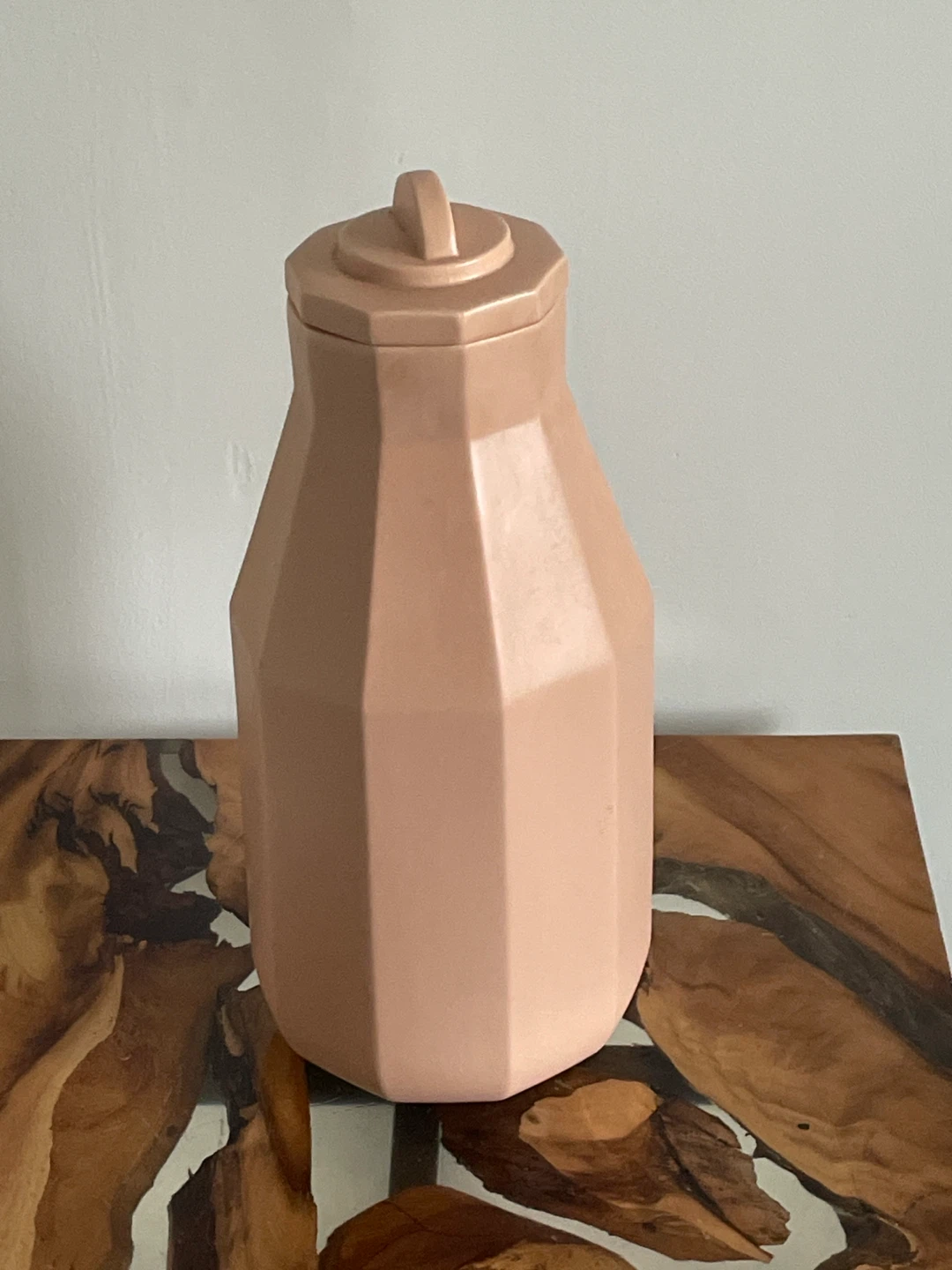 Pink Geometric Ceramic Jar with Lid