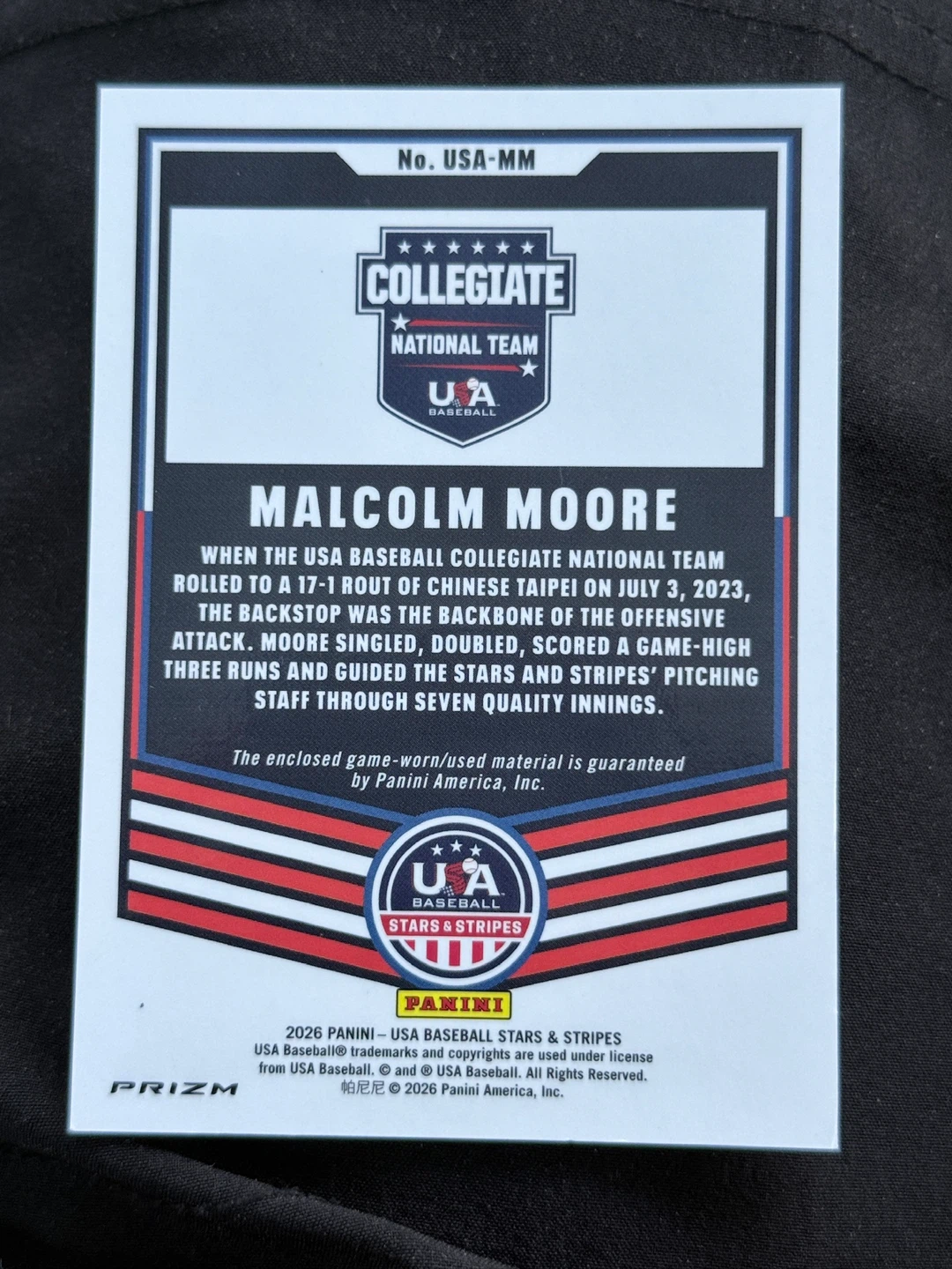 2023 Panini USA Collegiate National Team Malcolm Moore - photo 2