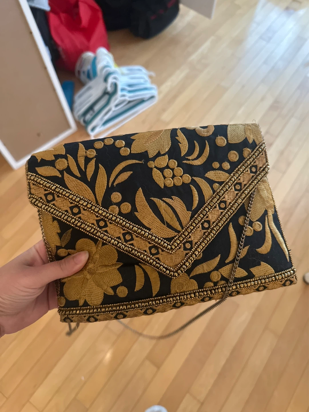 Black and Gold Embroidered Clutch Purse