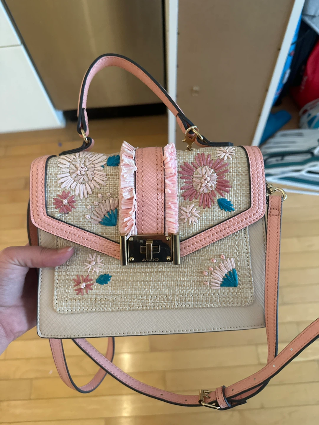 ALDO Straw Handbag with Floral Embroidery