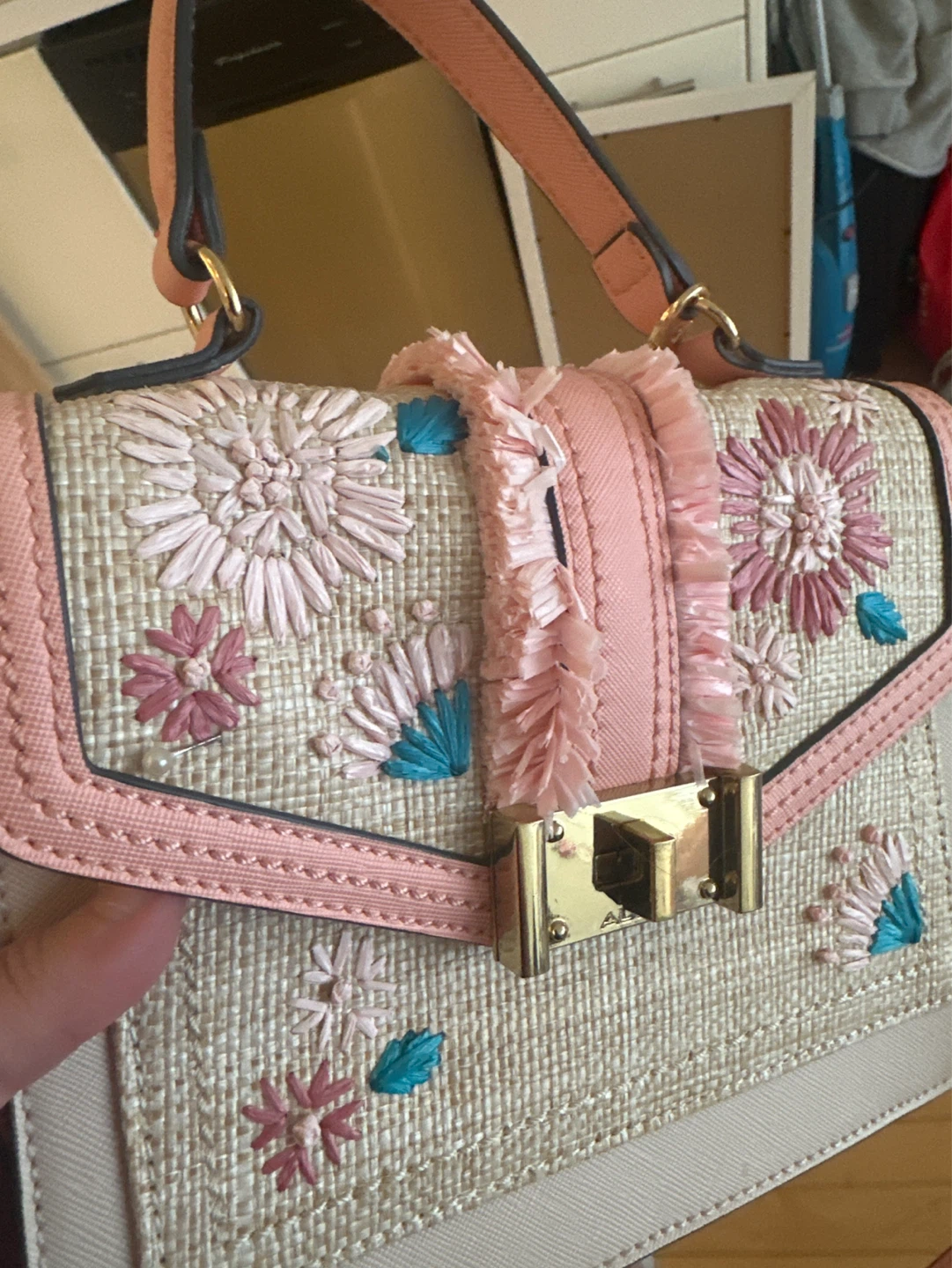 ALDO Straw Handbag with Floral Embroidery - photo 2