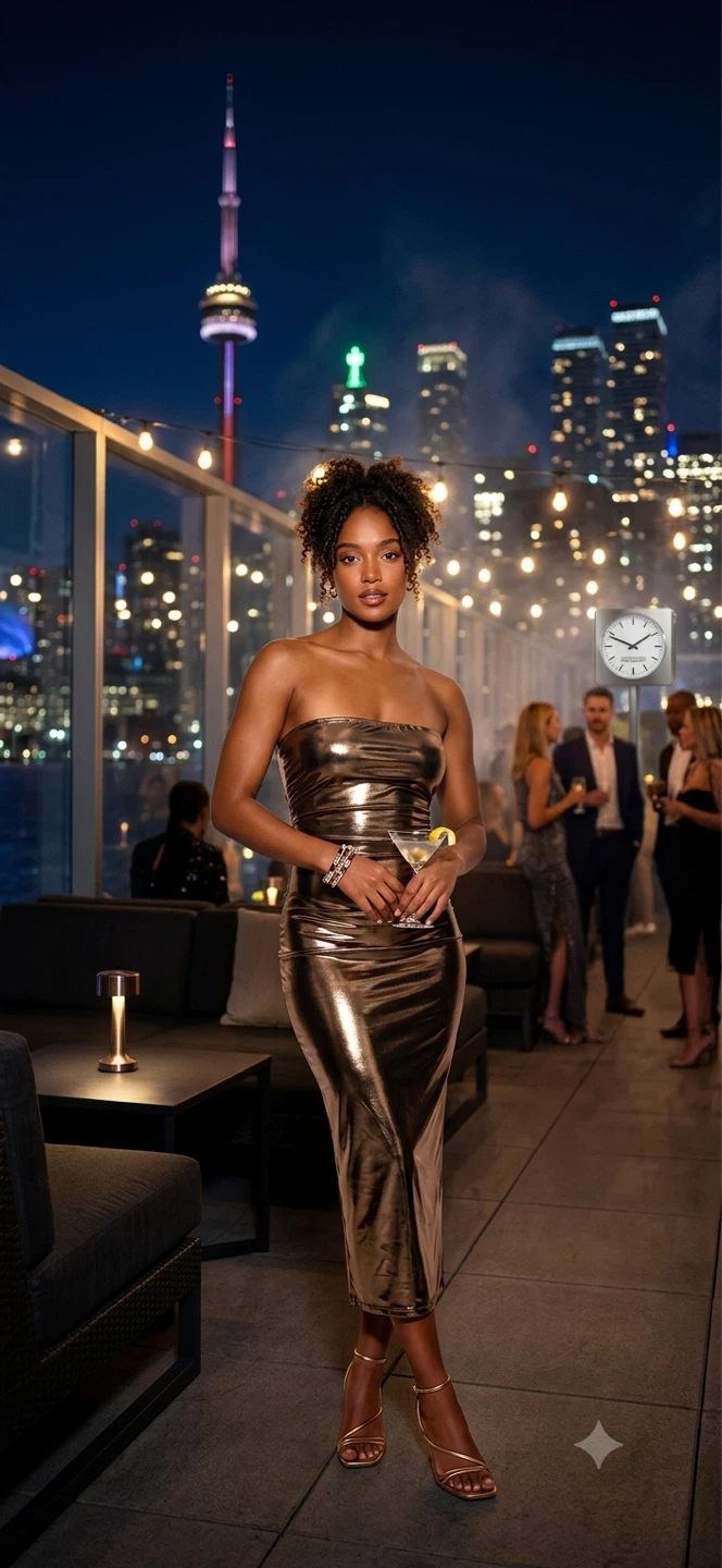 Metallic Gold Strapless Midi Dress