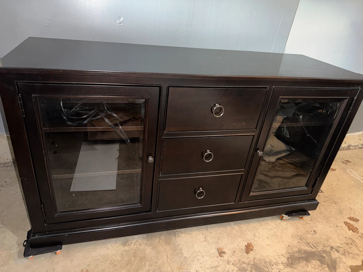 Dark Wood Media Console with Glass Doors