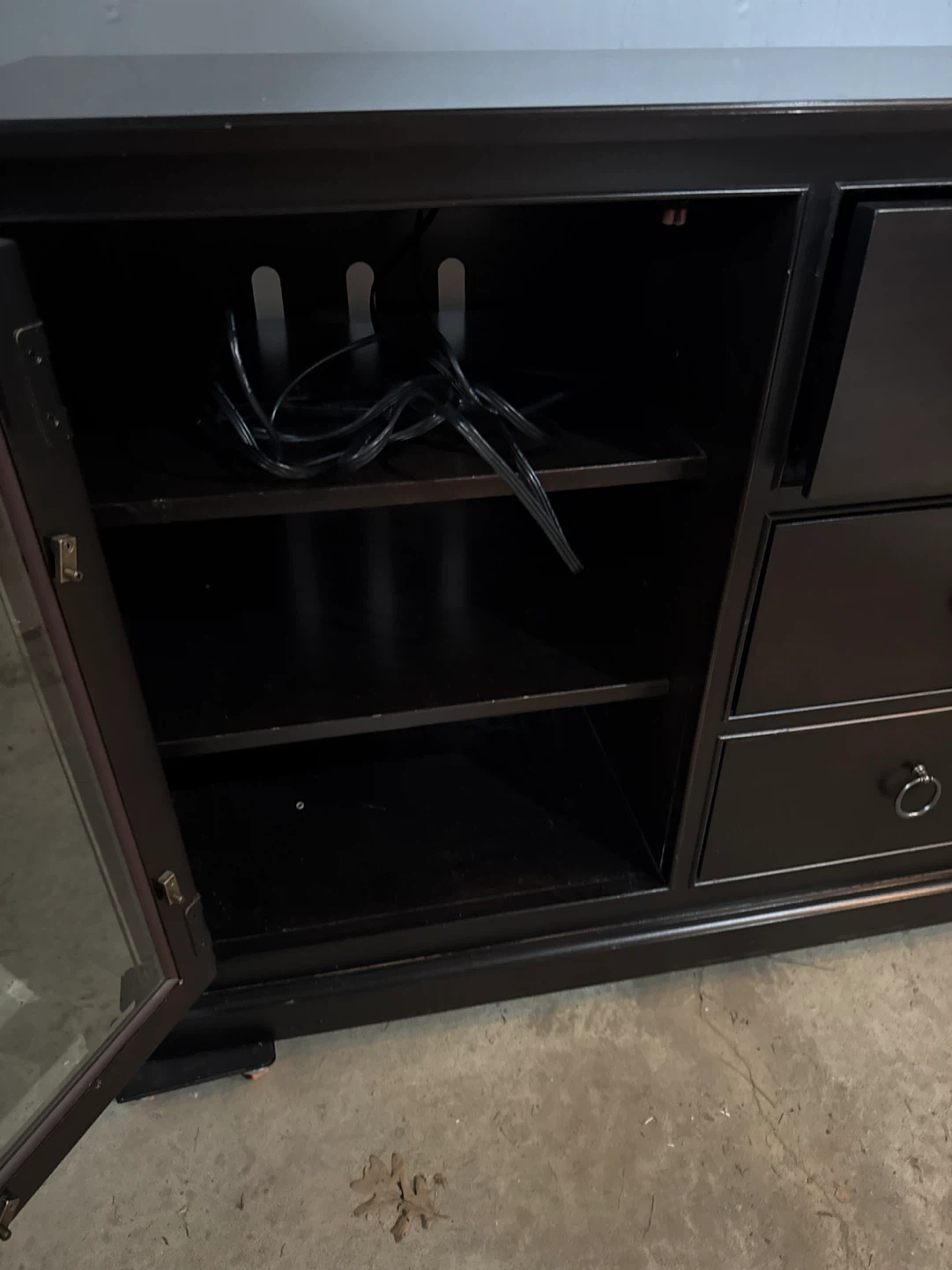 Dark Wood Media Console with Glass Doors - photo 2