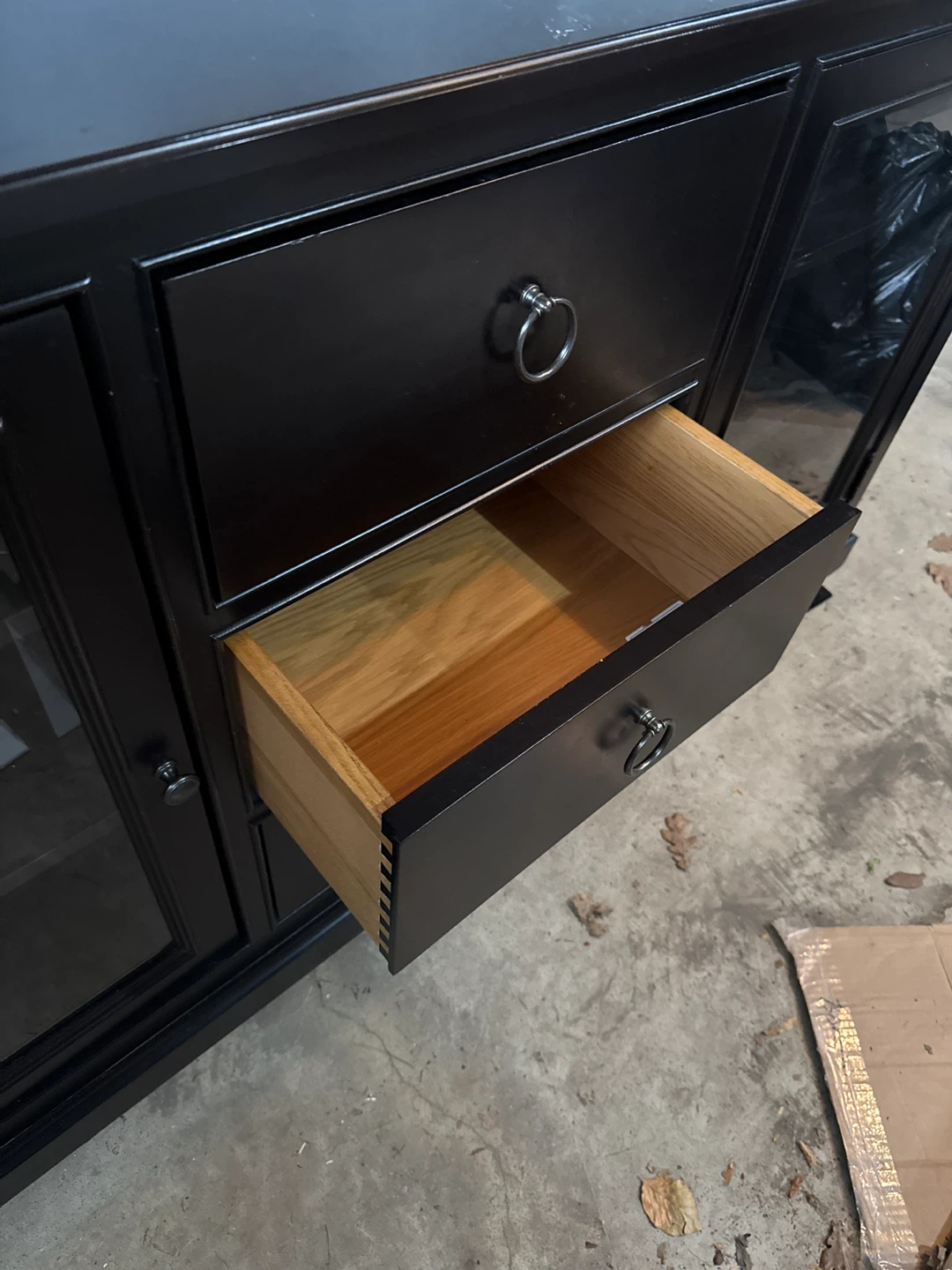 Dark Wood Media Console with Glass Doors - photo 3
