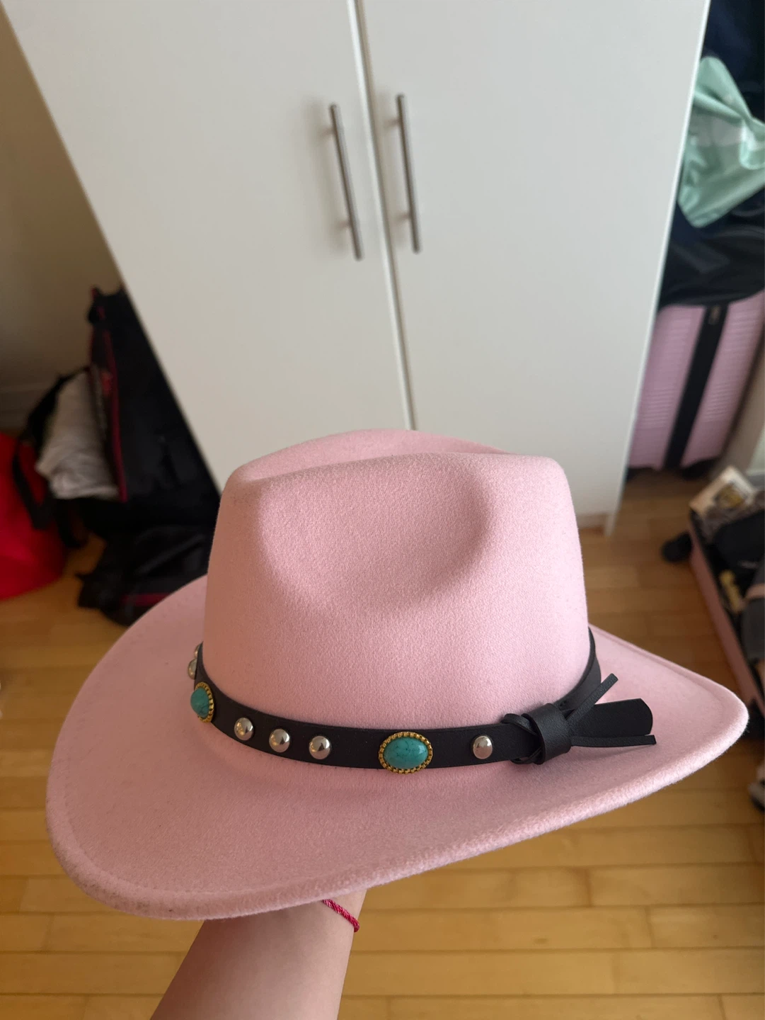 Pink Cowboy Hat with Studs and Turquoise Accents