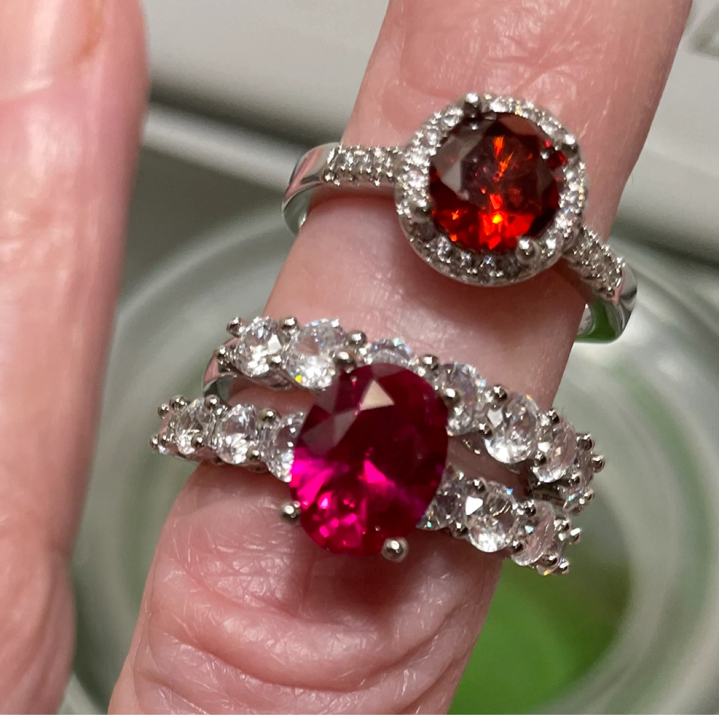 ⚽️GARNET & MOISSANITE WHITE GOLD PLATED