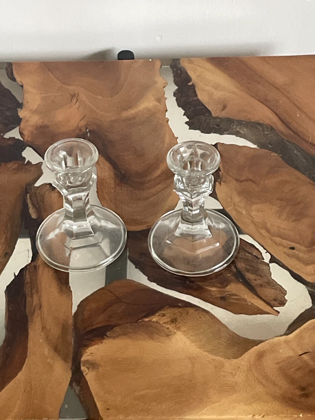 Set of 2 Clear Glass Candlesticks