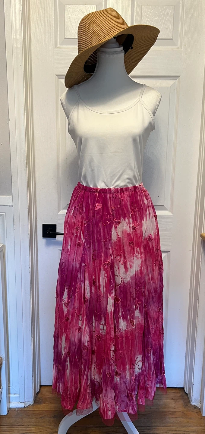 ⚽ New Pink Tie-Dye Maxi Skirt with Sequins