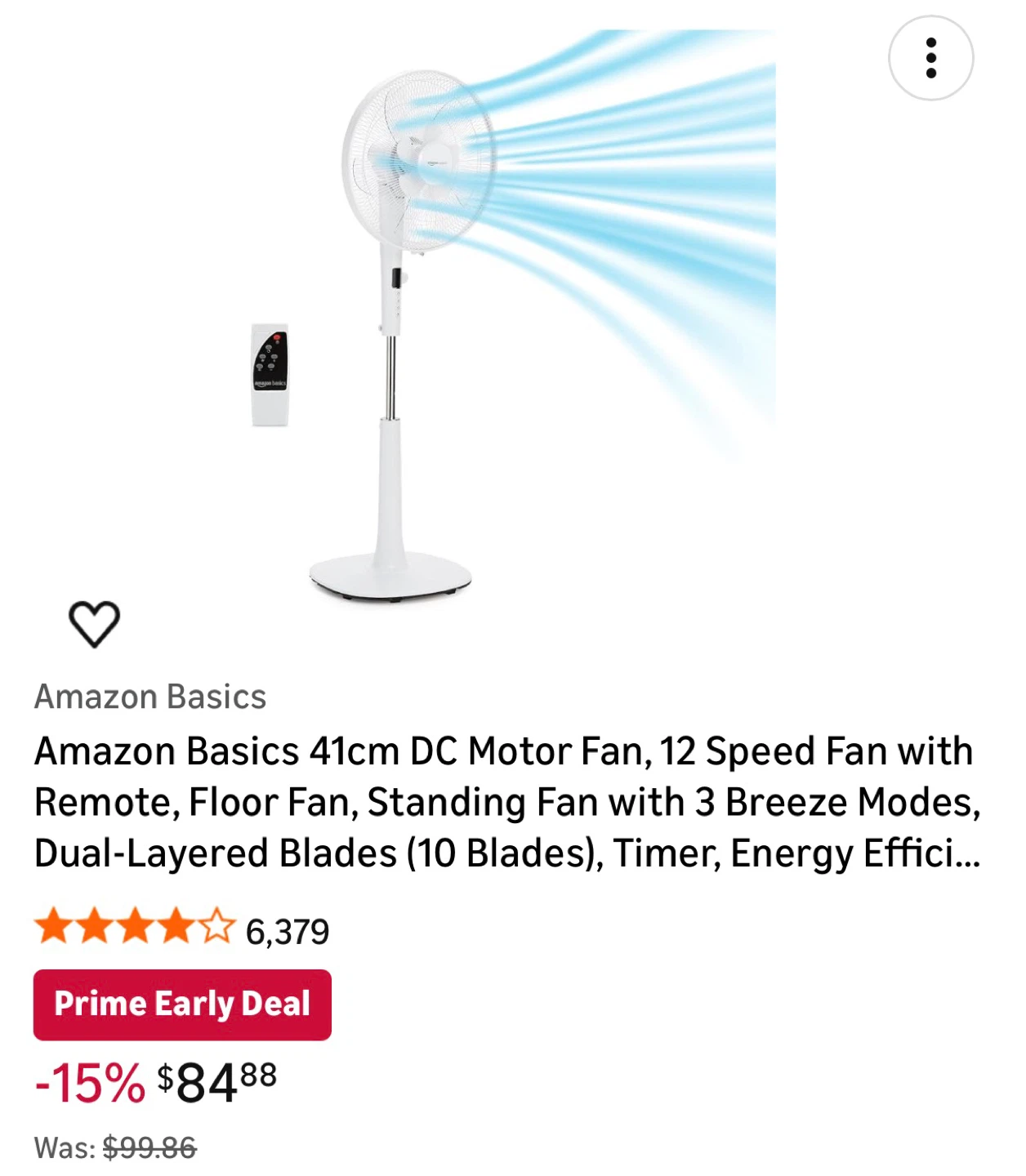 Amazon Basics 41cm DC Motor Floor Fan with Remote - White - photo 2