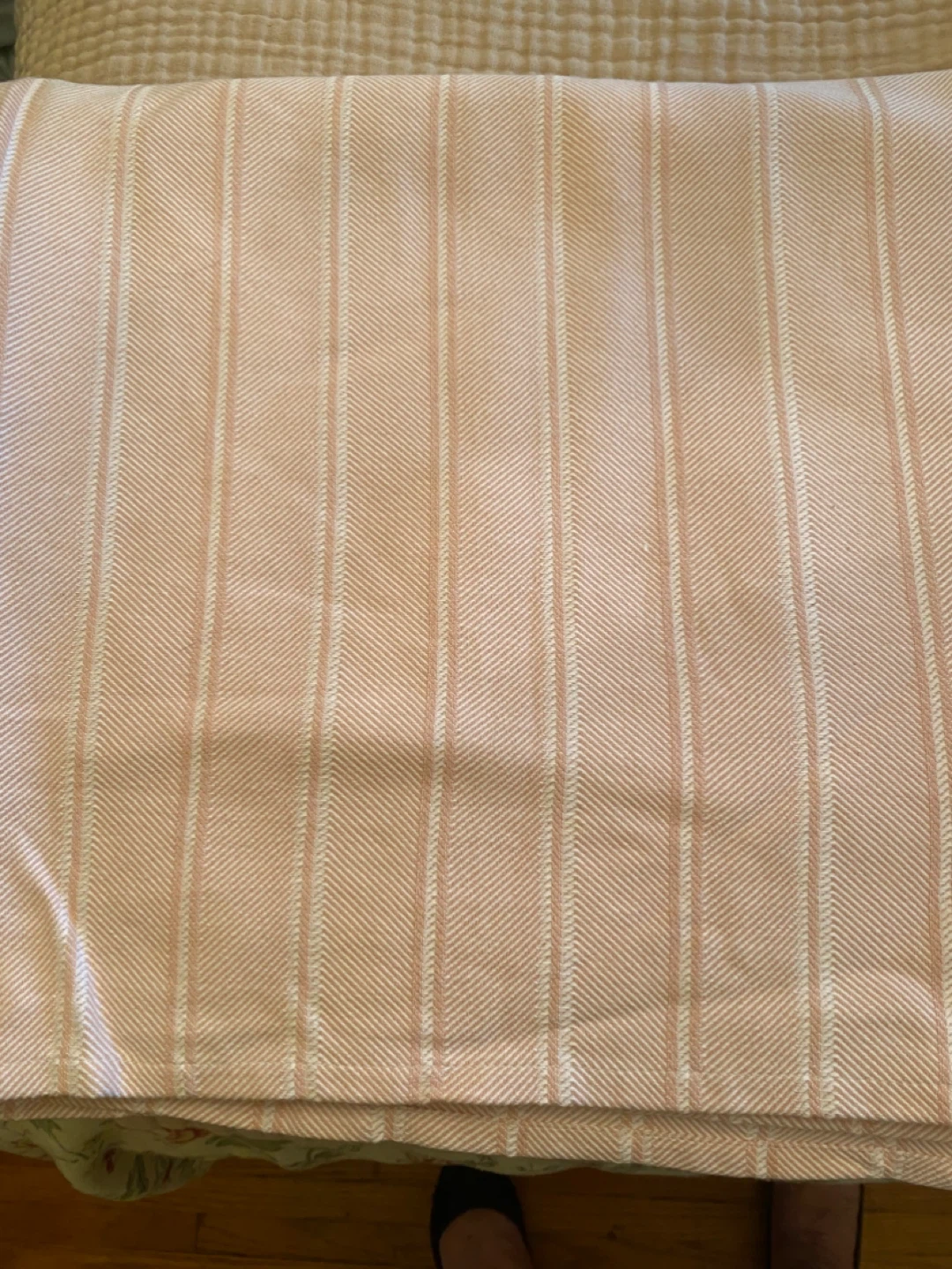 Pink & White Striped Cotton Throw Blanket