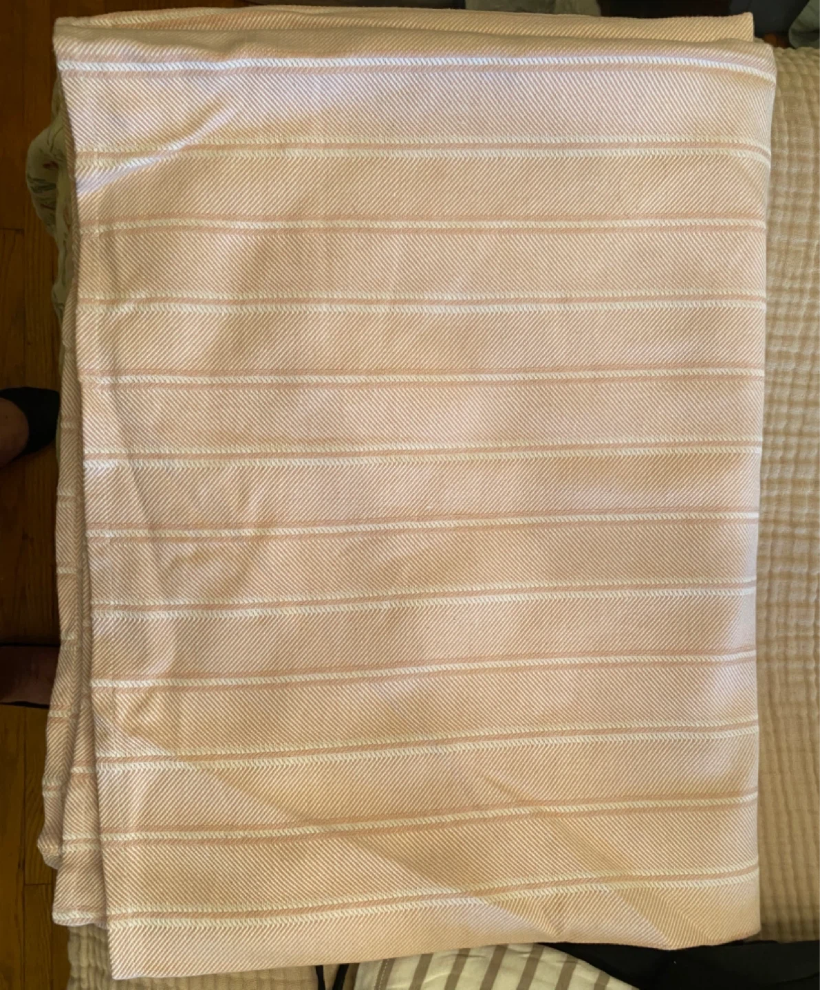 Pink & White Striped Cotton Throw Blanket - photo 2