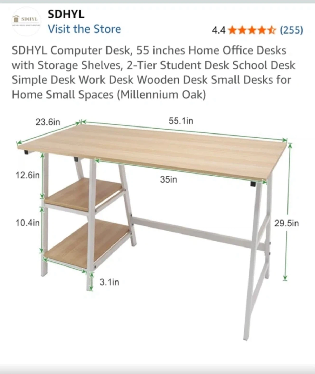 SDHYL Computer Desk with Storage Shelves - 55" Millennium Oak