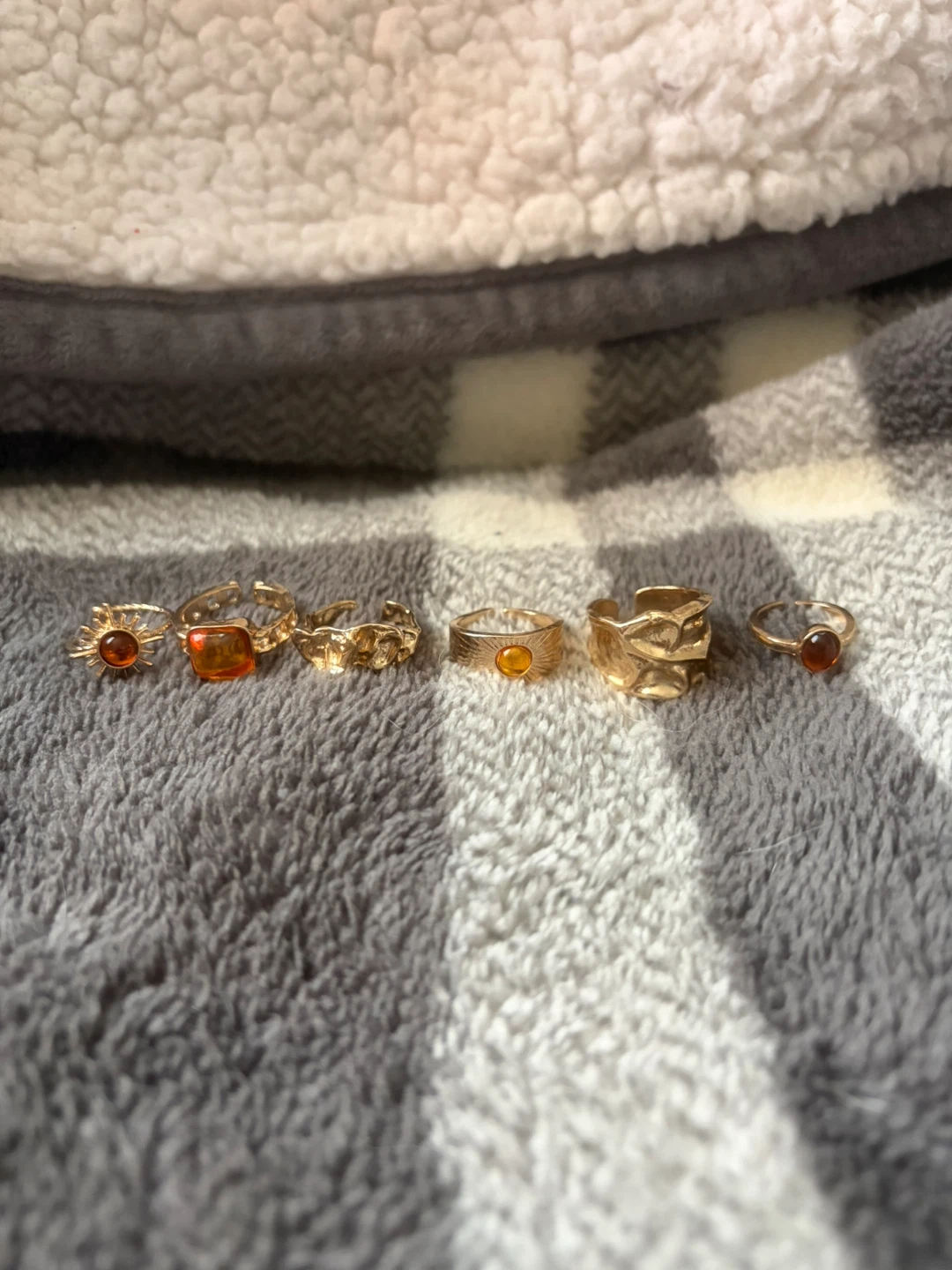NEW! Assorted Gold-Tone Rings with Amber-Colored Stones - photo 3