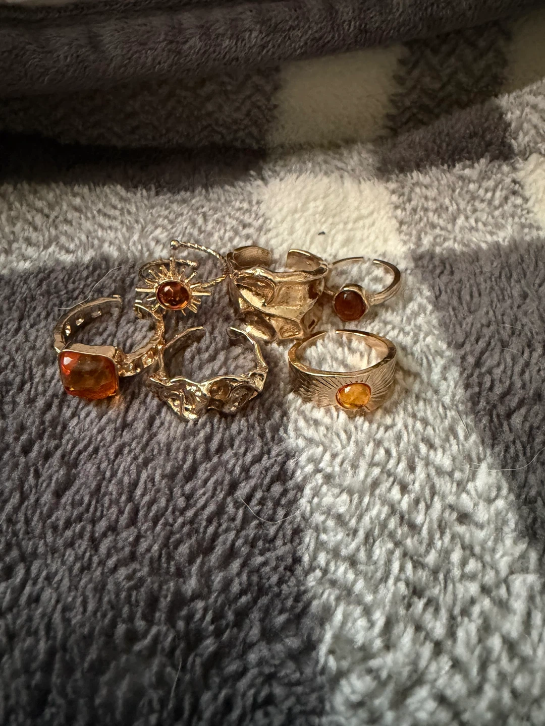 NEW! Assorted Gold-Tone Rings with Amber-Colored Stones