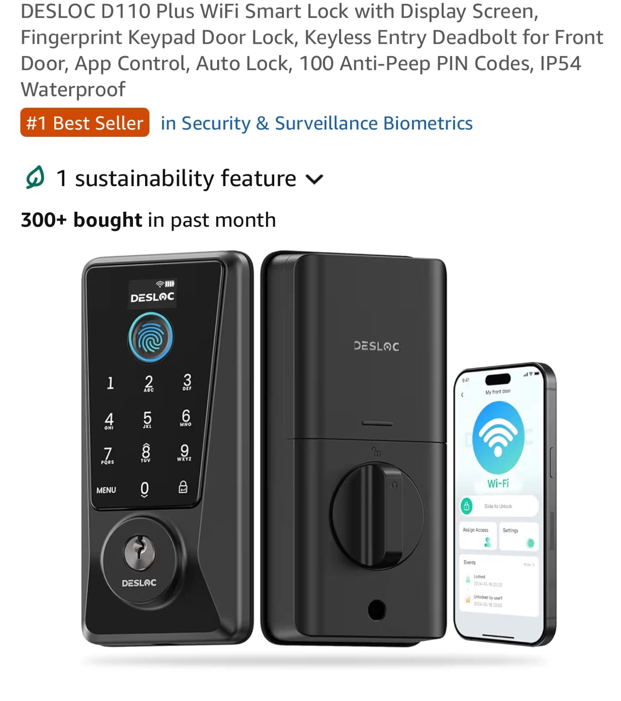 DESLOC D110 Plus WiFi Smart Door Lock with Display Screen D10