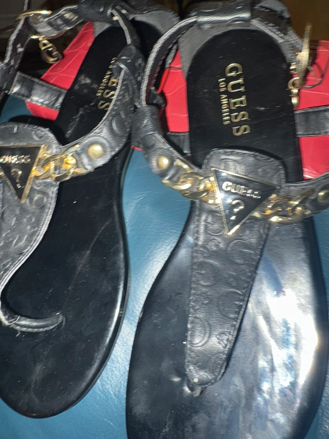 GUESS Black Sandals with Gold Chain Detail - photo 2