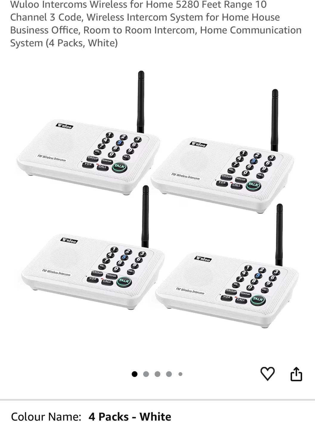 Wuloo Wireless Intercom System 4 Packs - White NS4