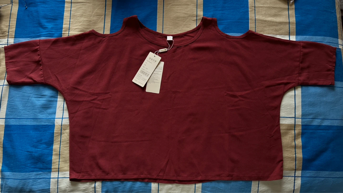 Loose Fit Maroon Cold Shoulder Top - photo 2